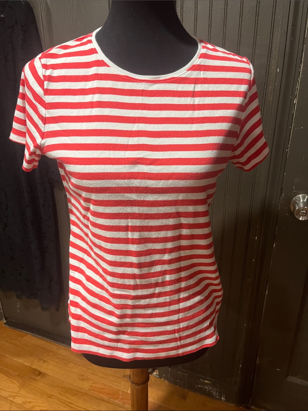 croft & barrow Red and White Striped Short Sleeve Tee
